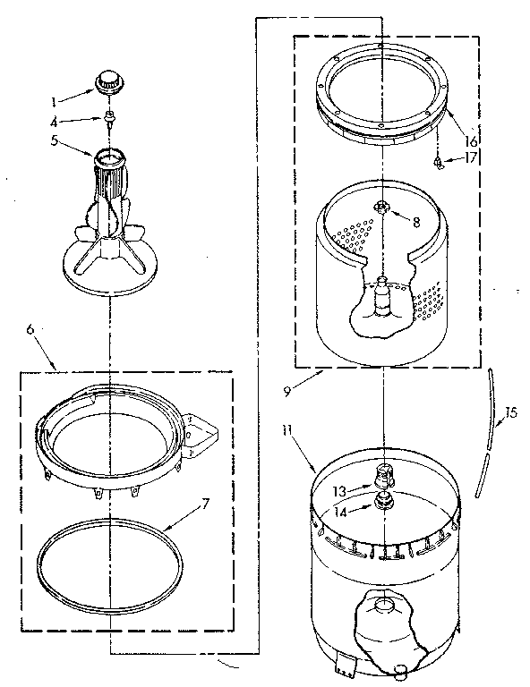 Kenmore 11082403110 agitator, basket and tub parts diagram