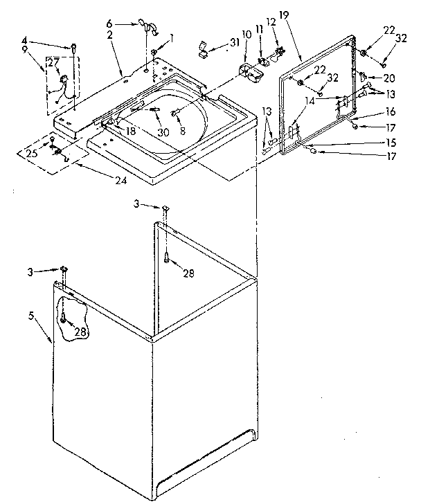 Kenmore 11082405810 top and cabinet parts diagram