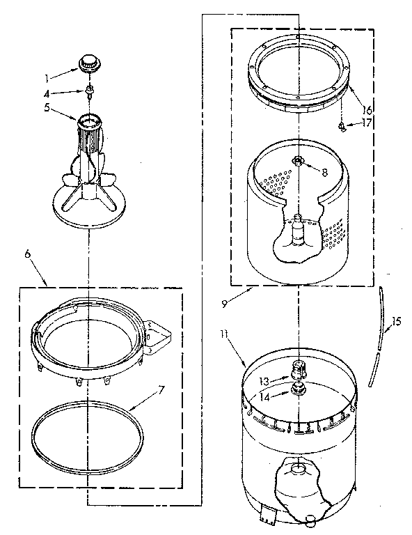 Kenmore 11082405810 agitator, basket and tub parts diagram