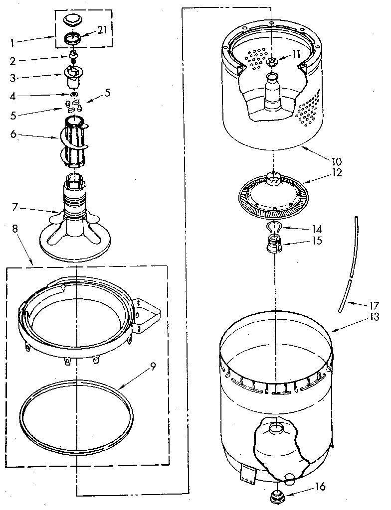 Kenmore 11082680610 agitator, basket and tub parts diagram