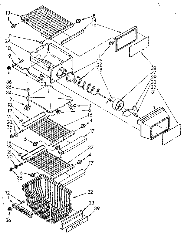 Kenmore 1068576934 freezer interior parts diagram