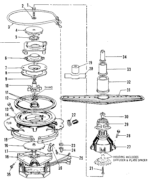 Kenmore 5871406083 motor, heater, and spray arm details diagram