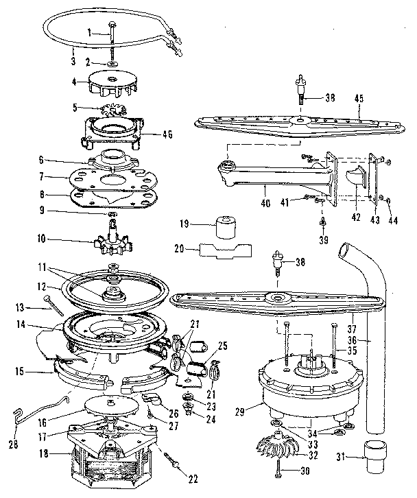 Kenmore 5871536583 motor, heater, and spray arm details diagram