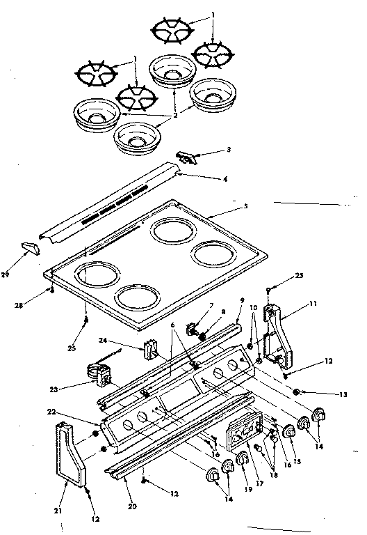 Kenmore 6283567894 control panel and cooktop assemblies diagram