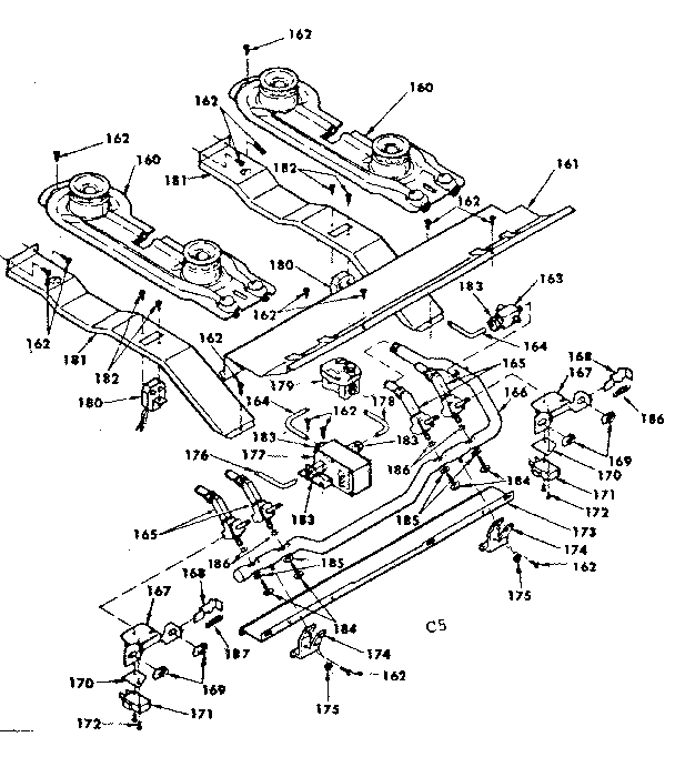 Kenmore 6283567894 top burners assembly diagram
