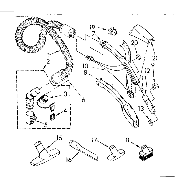 Kenmore 1162645287 hose and attachment parts diagram