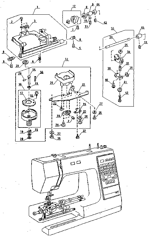 39 sewing machine parts labeled