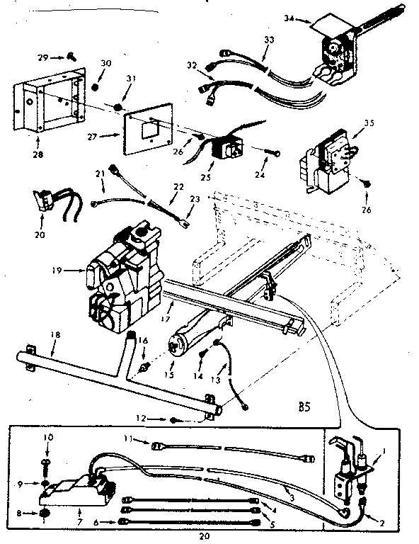 Kenmore 867763720 burners, manifold, controls diagram