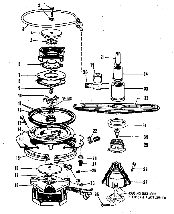 Kenmore 5871446583 motor, heater, and spray arm details diagram