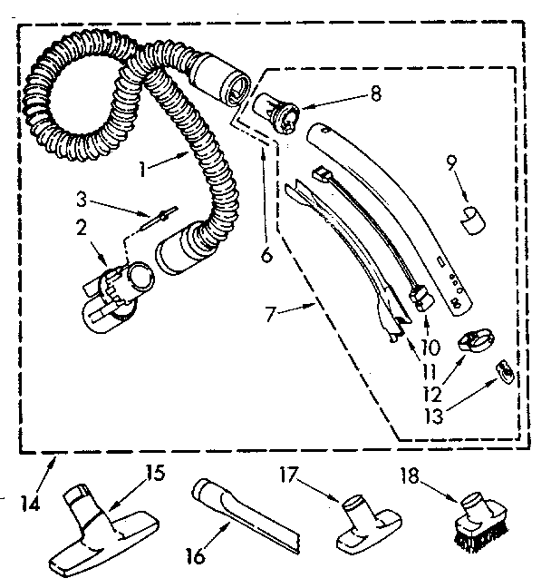 Kenmore 1162832080 hose and attachment parts diagram