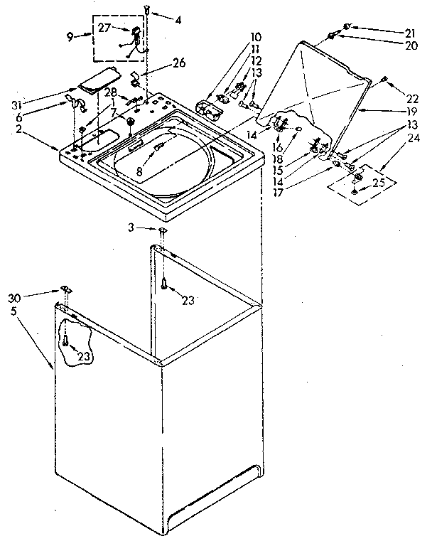 Kenmore 11082694130 top and cabinet parts diagram