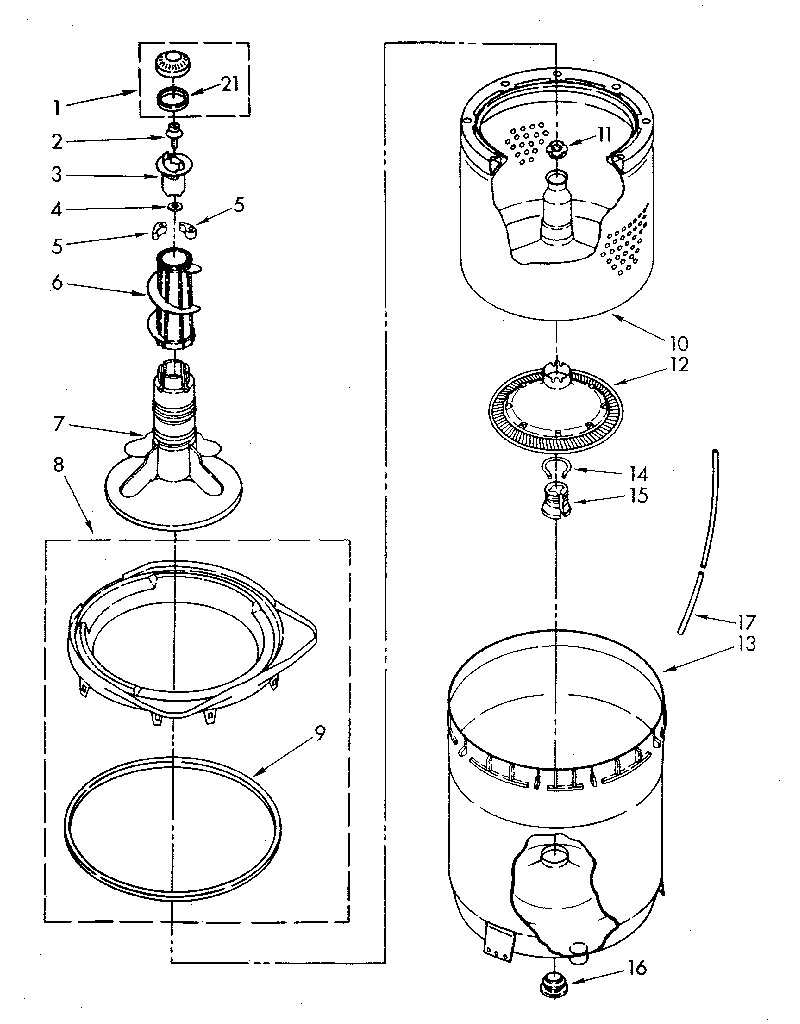 Kenmore 11082694130 agitator, basket and tub parts diagram