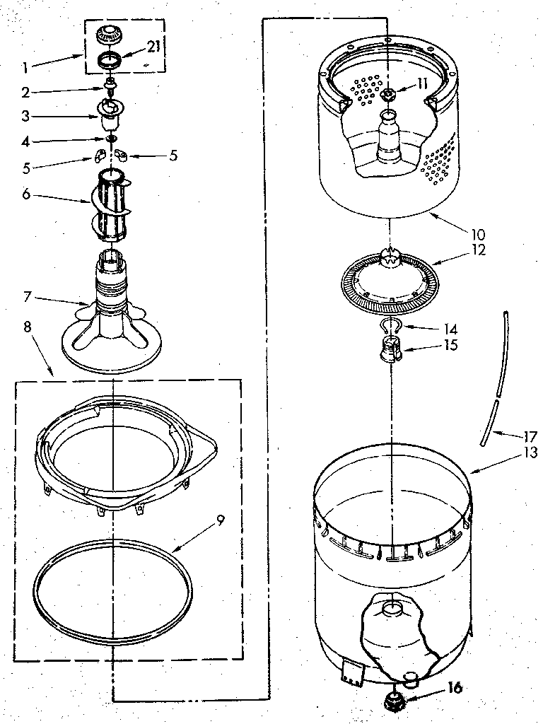 Kenmore 11082791110 agitator, basket and tub parts diagram
