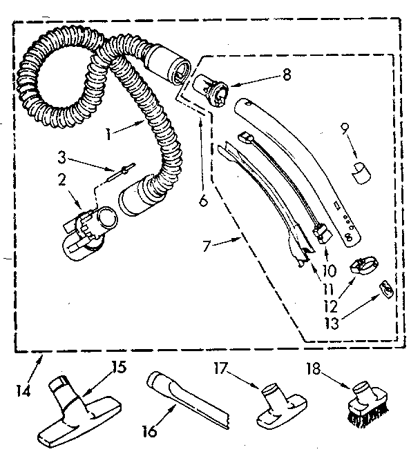 Kenmore 1162835080 hose and attachment parts diagram