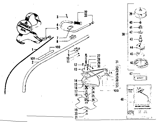 Craftsman 358798211 drive shaft and cutting head diagram