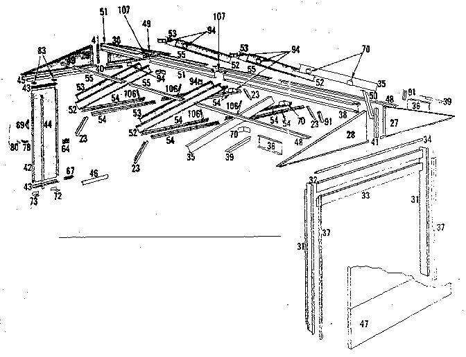 Sears 69668895 roof support and door assembly diagram