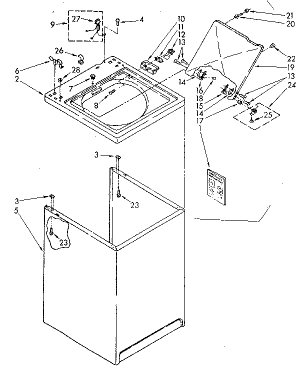 Kenmore 11082467310 top and cabinet parts diagram