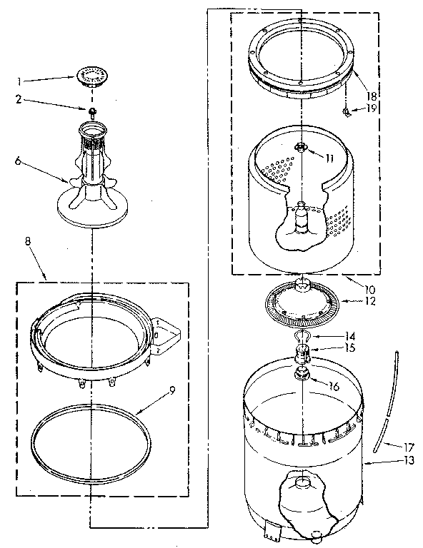 Kenmore 11082467310 agitator, basket and tub parts diagram