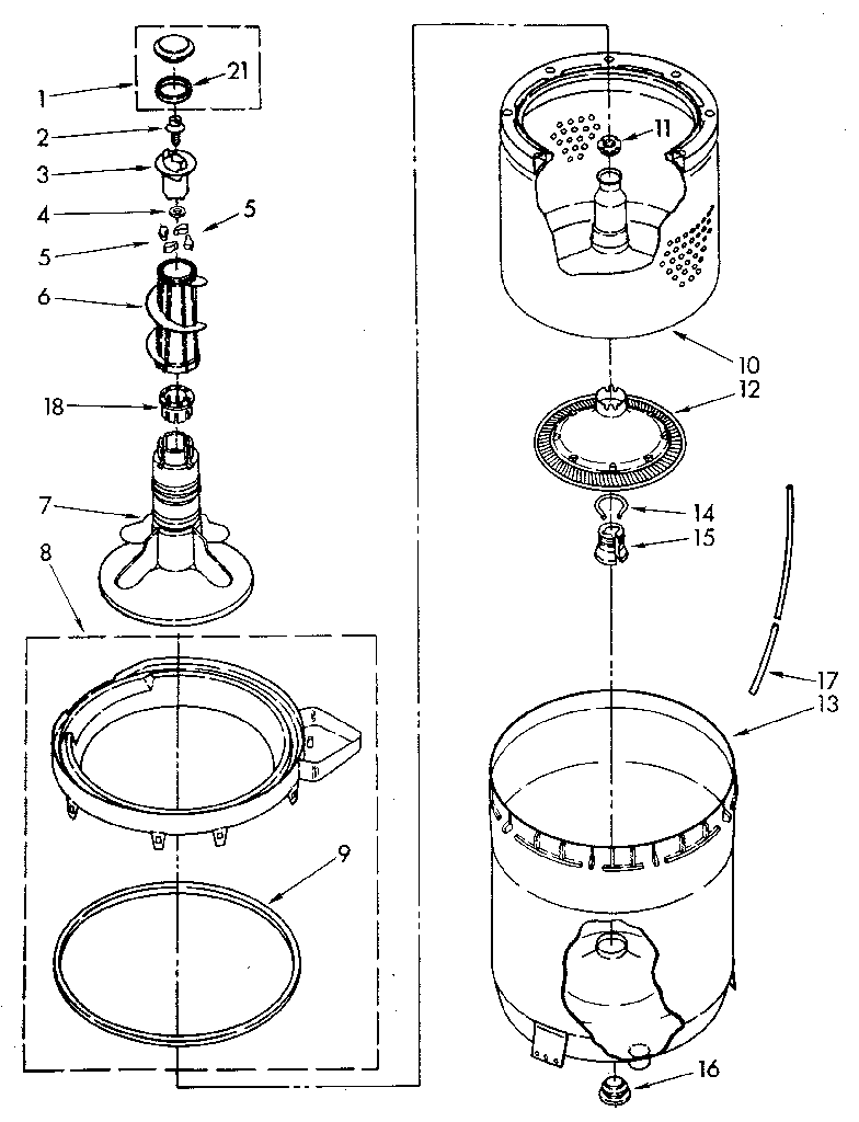 Kenmore 11082880700 agitator, basket and tub parts diagram