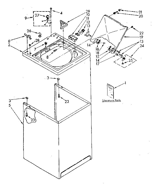 Kenmore 11082882300 top and cabinet parts diagram