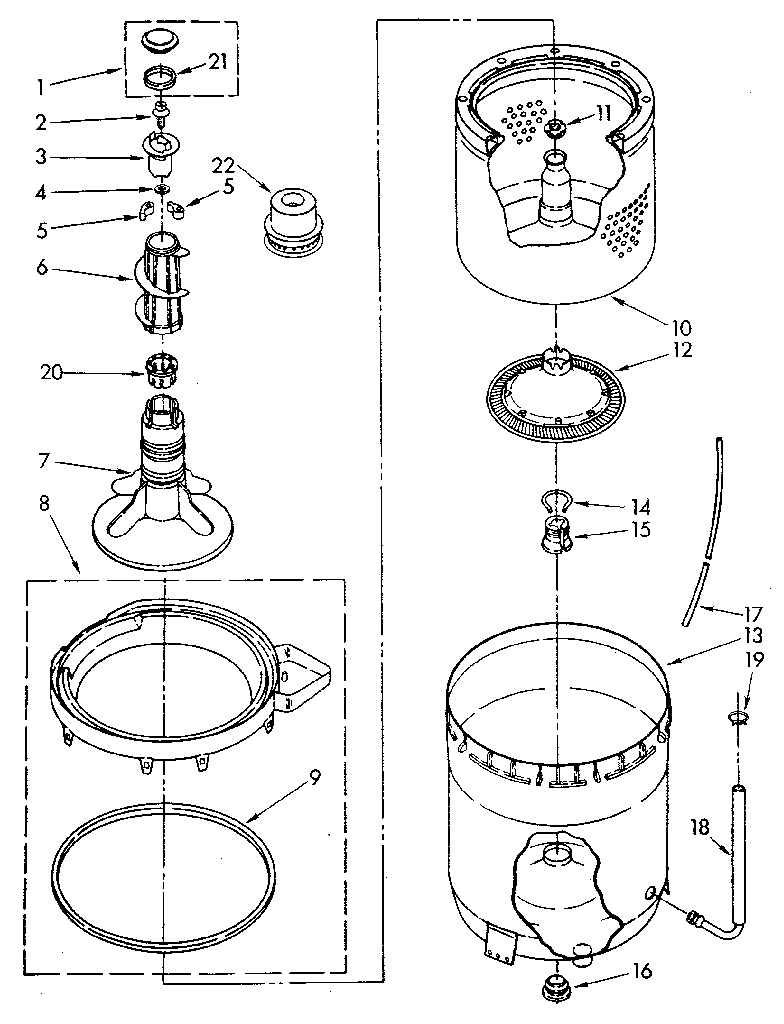 Kenmore 11082882300 agitator, basket and tub parts diagram