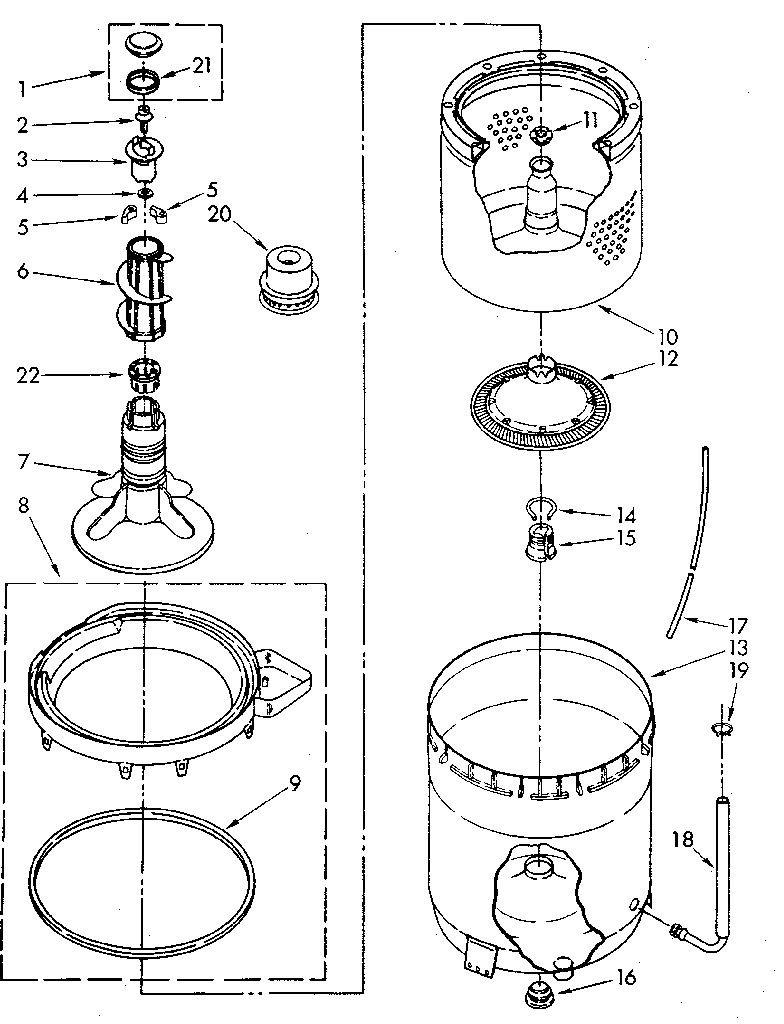 Kenmore 11082883600 agitator, basket and tub parts diagram