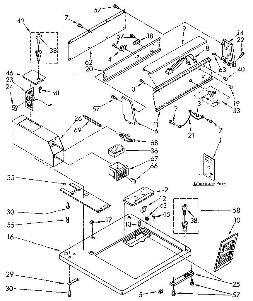 Kenmore 11086407810 top and console parts diagram