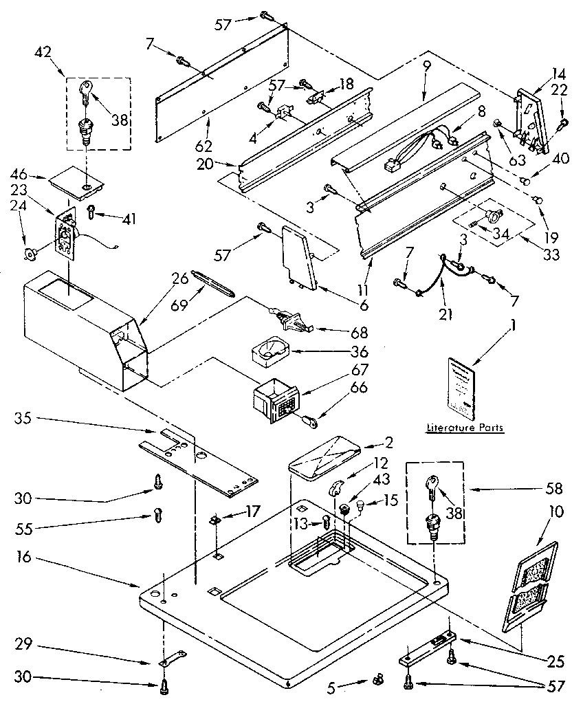 Kenmore 11087405810 top and console parts diagram