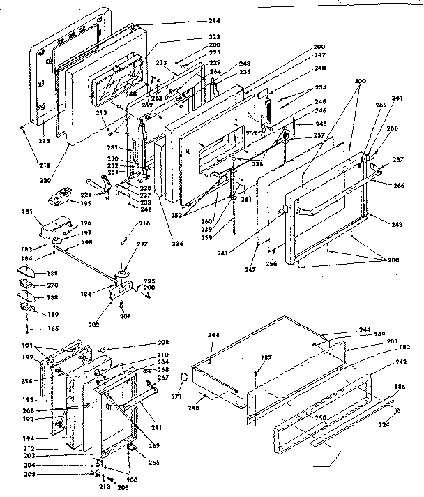 Kenmore 6289487811 doors, latch mechanism and drawer diagram