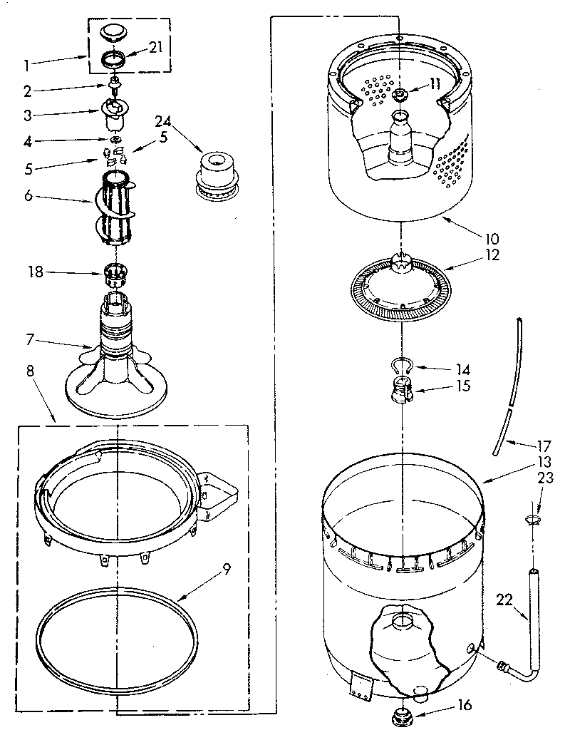 Kenmore 11082477110 agitator, basket and tub parts diagram