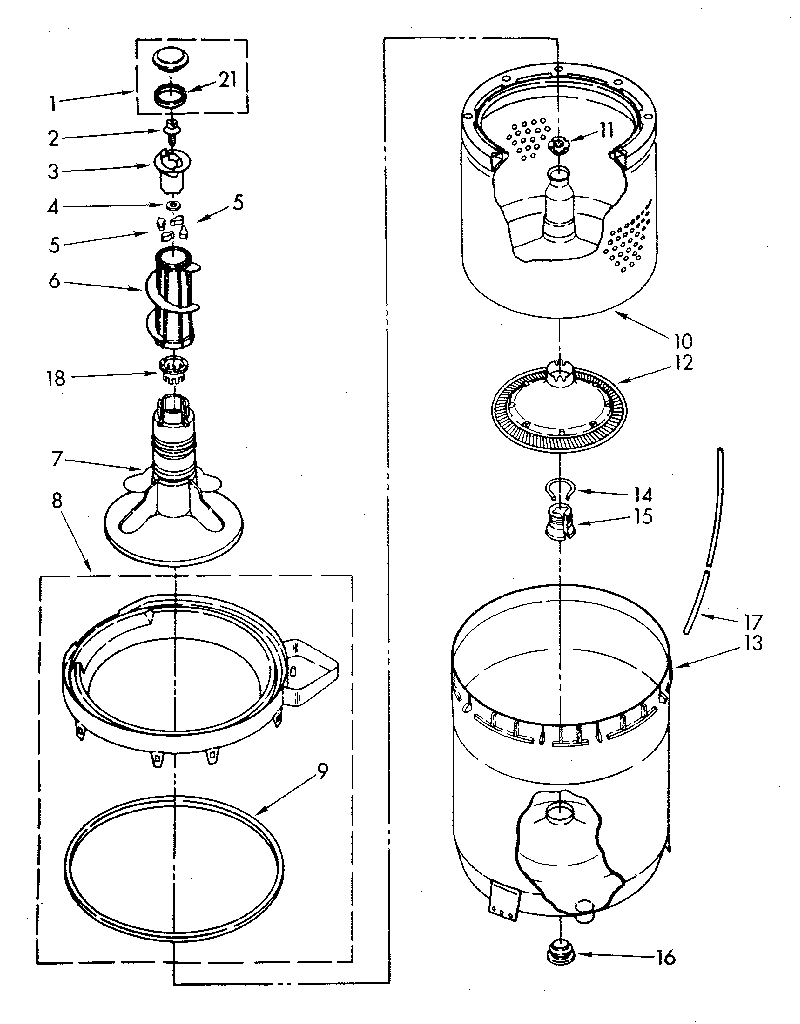 Kenmore 11082681720 agitator, basket and tub parts diagram