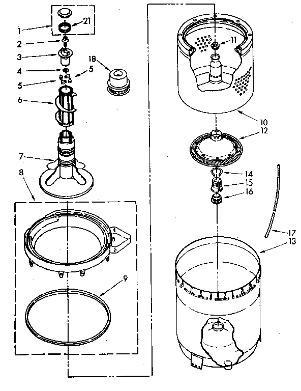 Kenmore 11082682120 agitator, basket and tub parts diagram