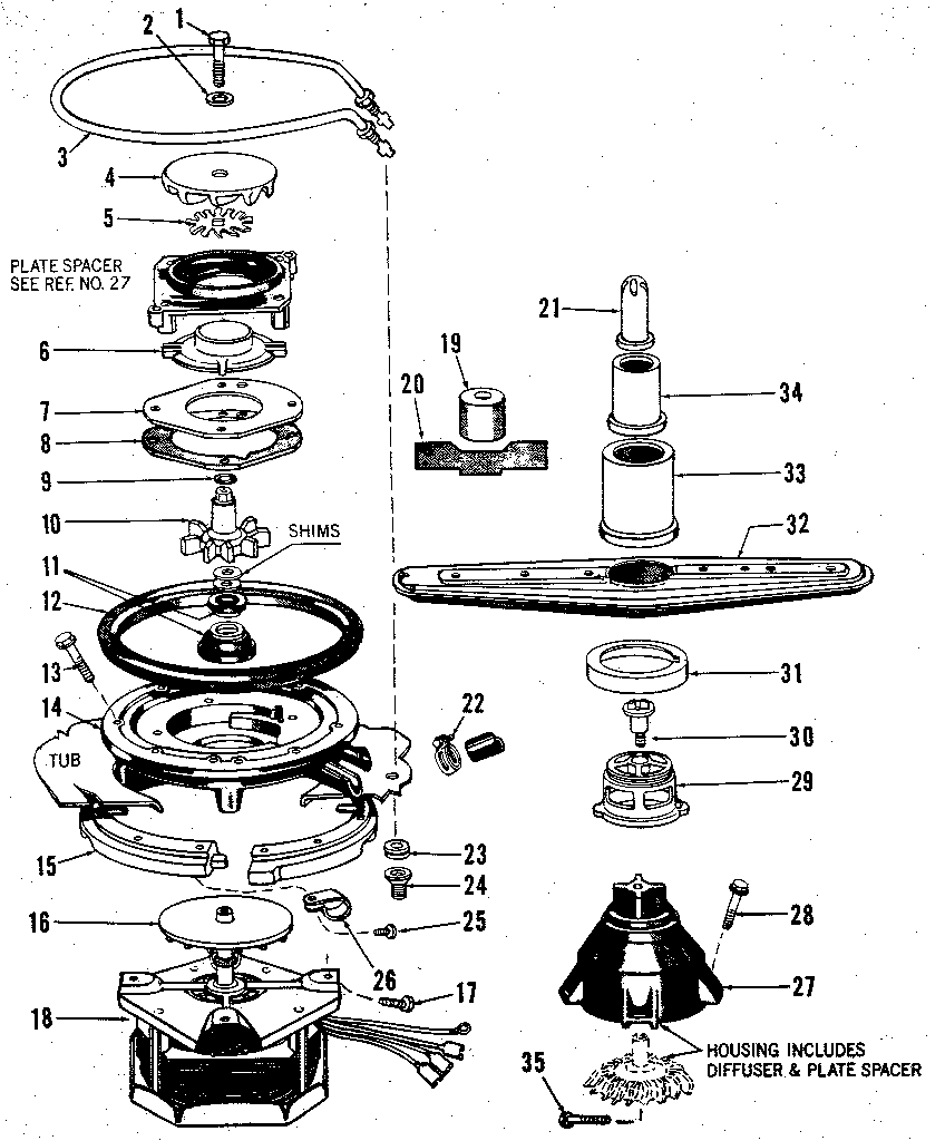 Kenmore 5871448580 motor, heater, and spray arm diagram