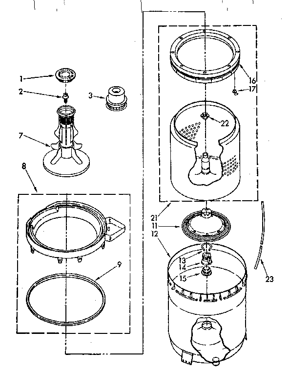 Kenmore 11081864800 agitator, basket and tub parts diagram