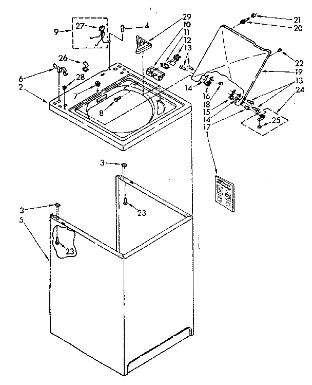Kenmore 11082673320 top and cabinet parts diagram