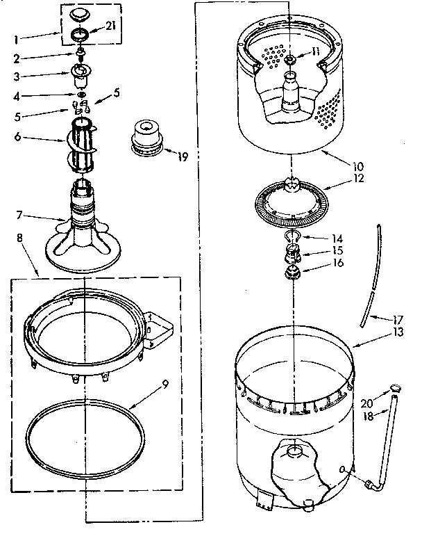 Kenmore 11082673320 agitator, basket and tub parts diagram