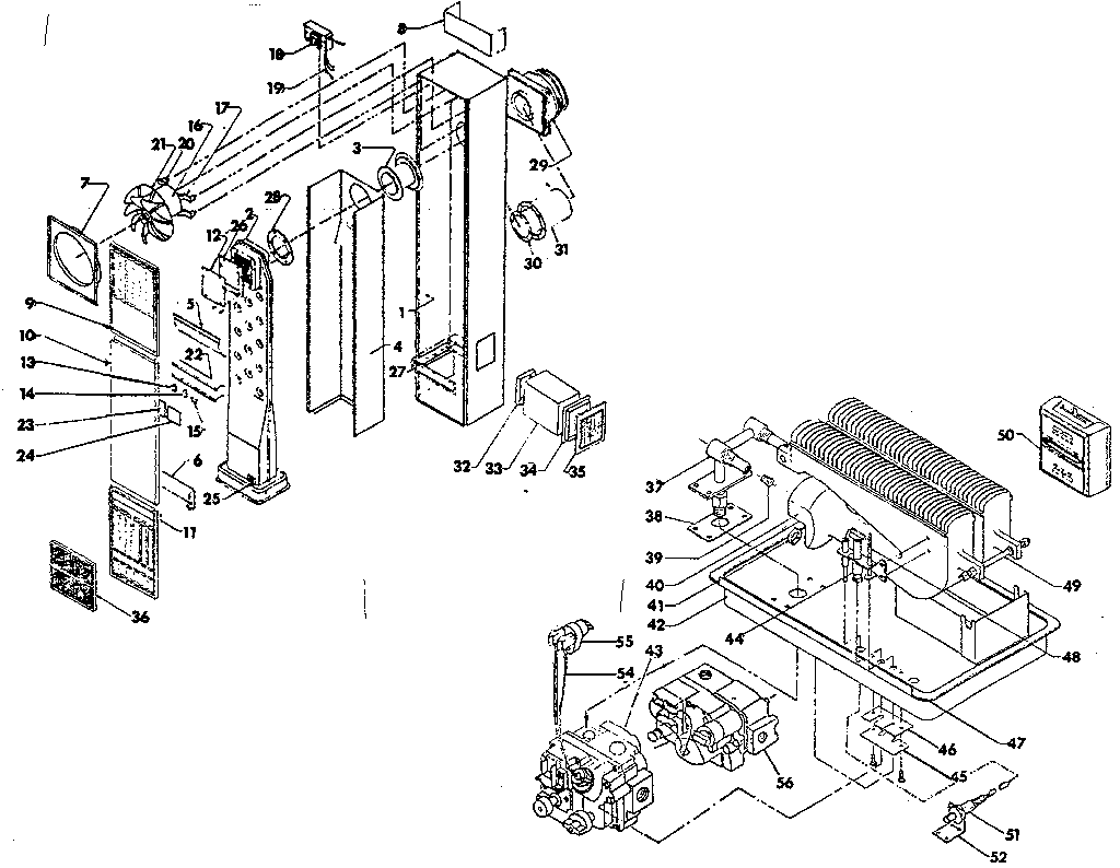 Continental RFD55-ON(R) furnace assembly and control assembly diagram