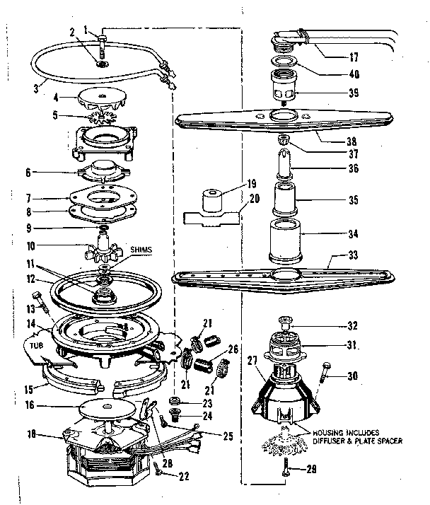 Kenmore 5871428080 motor, heater, and spray arm details diagram