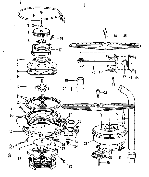 Kenmore 5871638580 motor, heater, and spray arm details diagram