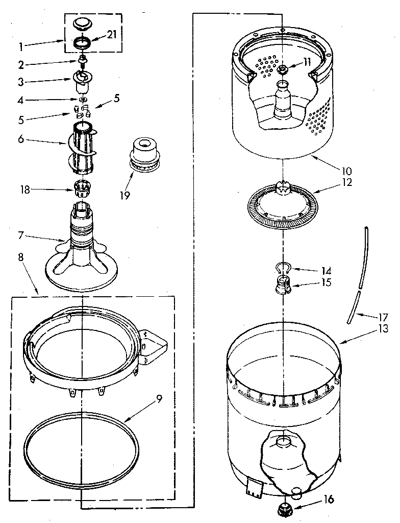 Kenmore 11082980700 agitator, basket and tub diagram