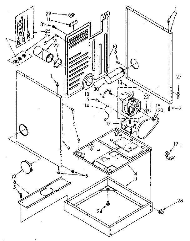Kenmore 11086879600 cabinet and motor parts diagram