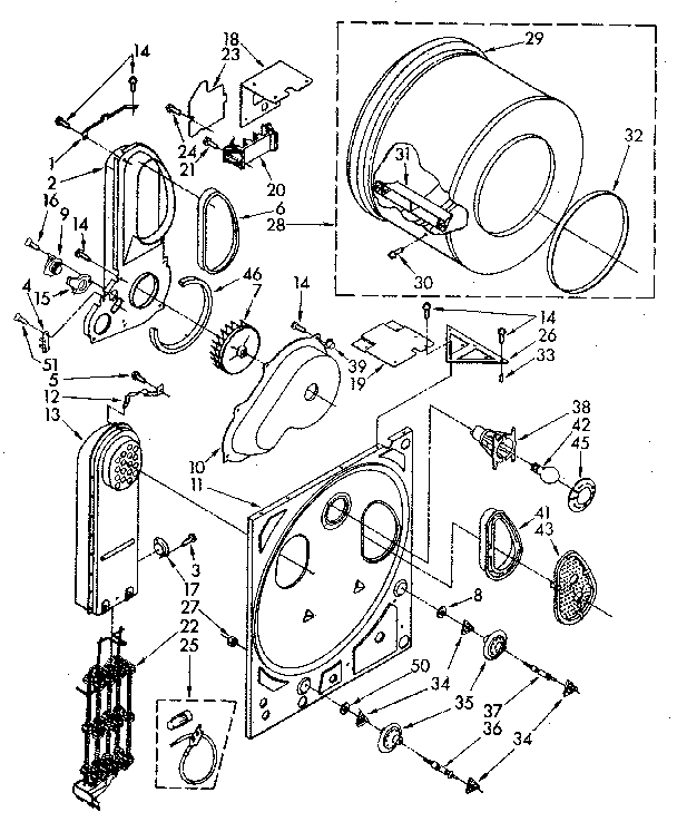 Kenmore 11086879600 bulkhead, drum and heater box parts diagram