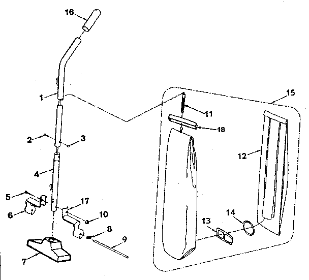 Kenmore 1753745180 handle and bag housing diagram