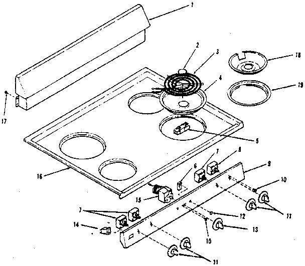 Kenmore 1199008810 backguard and cooktop diagram