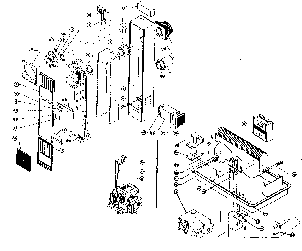 Continental RFD40-ON furnace assembly and control assembly diagram