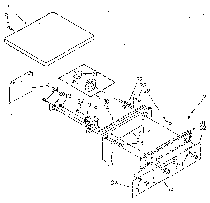 Kenmore 11089419600 top and console parts diagram