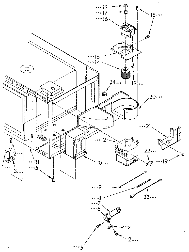 Kenmore 6654438890 microwave magnetron and air flow diagram