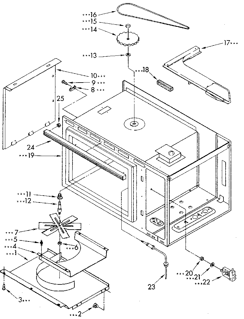 Kenmore 6654438890 microwave cabinet and stirrer diagram
