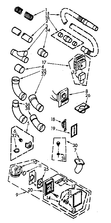 Kenmore 116100 installation kit parts for 1-3/4" pipe system diagram