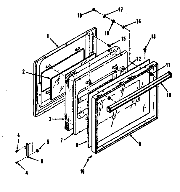 Kenmore 2783218890 full glass upper oven and lower broiler door diagram